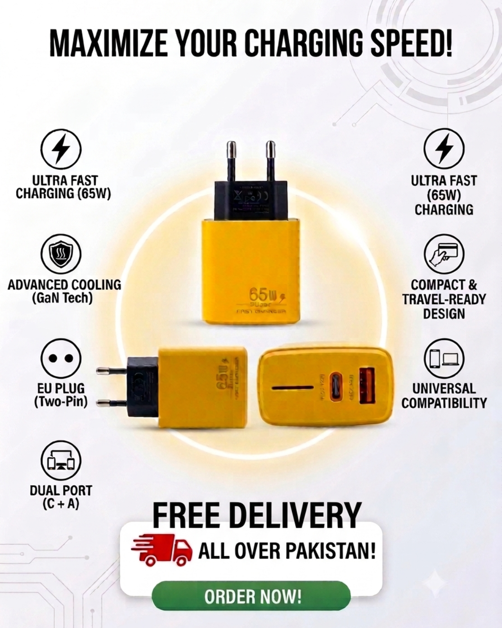 65W GaN Super Fast Duo Charger (Type-C + USB-A)
